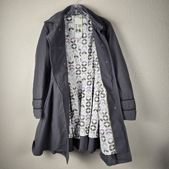 Soia & Kyo Gray Double Breasted Trench Coat Jacket Women's Large Belted Flared - Picture 9 of 9